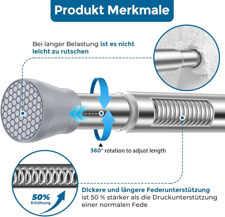 AIZESI Gardinenstange ohne Bohren Duschvorhangstange Teleskopstange ohne Bohren 110-185cm, Ø22mm Sil