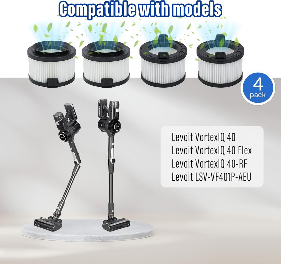 4 Stück VortexIQ 40 Filter für Levoit VortexIQ 40/40 Flex / 40-RF/LSV-VF401P-AEU Akku Staubsauger, H