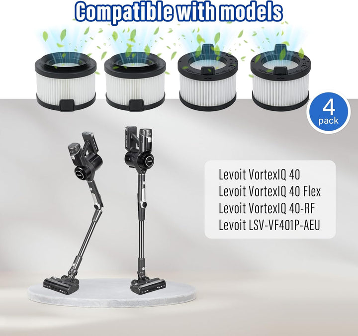 4 Stück VortexIQ 40 Filter für Levoit VortexIQ 40/40 Flex / 40-RF/LSV-VF401P-AEU Akku Staubsauger, H