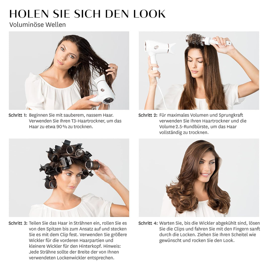 T3 Volumizing Hot Rollers Luxe – Set mit 4 beheizten 44-mm-Lockenwicklern und 4 beheizten 38-mm-Lock