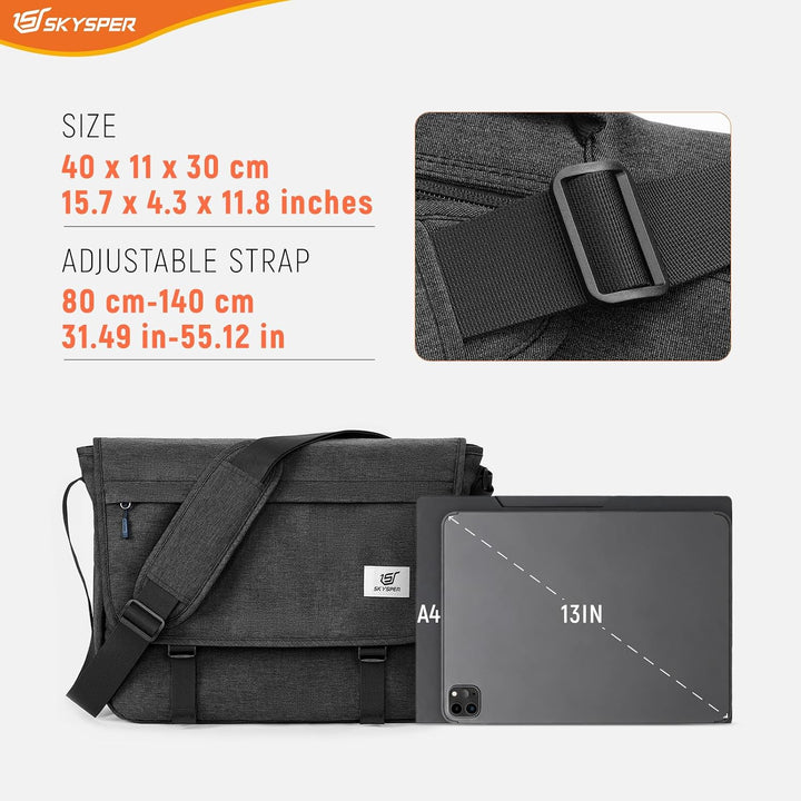 SKYSPER 15,6-Zoll Messenger Bag mit RFID-Schutz | Gross, für Herren &amp; Damen, Messenger-Stil, Anti-Di