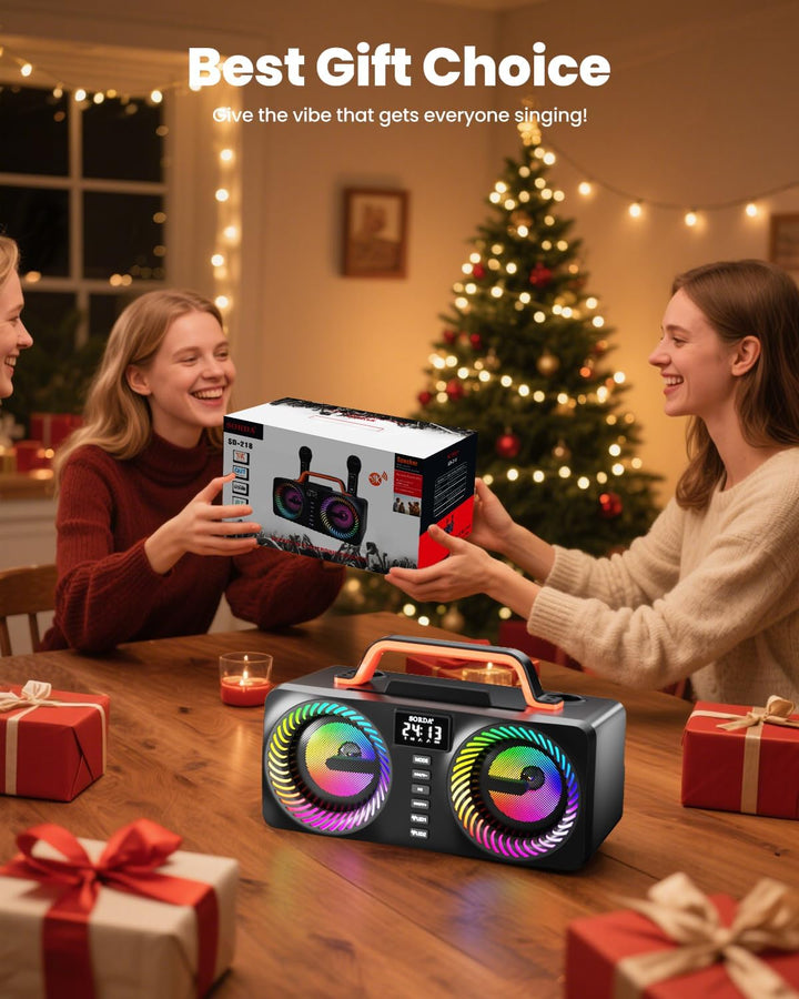 Karaoke-Maschine für Erwachsene und Kinder, Tragbarer 80-W-Bluetooth-Lautsprecher – 2 Kabellose Mikr