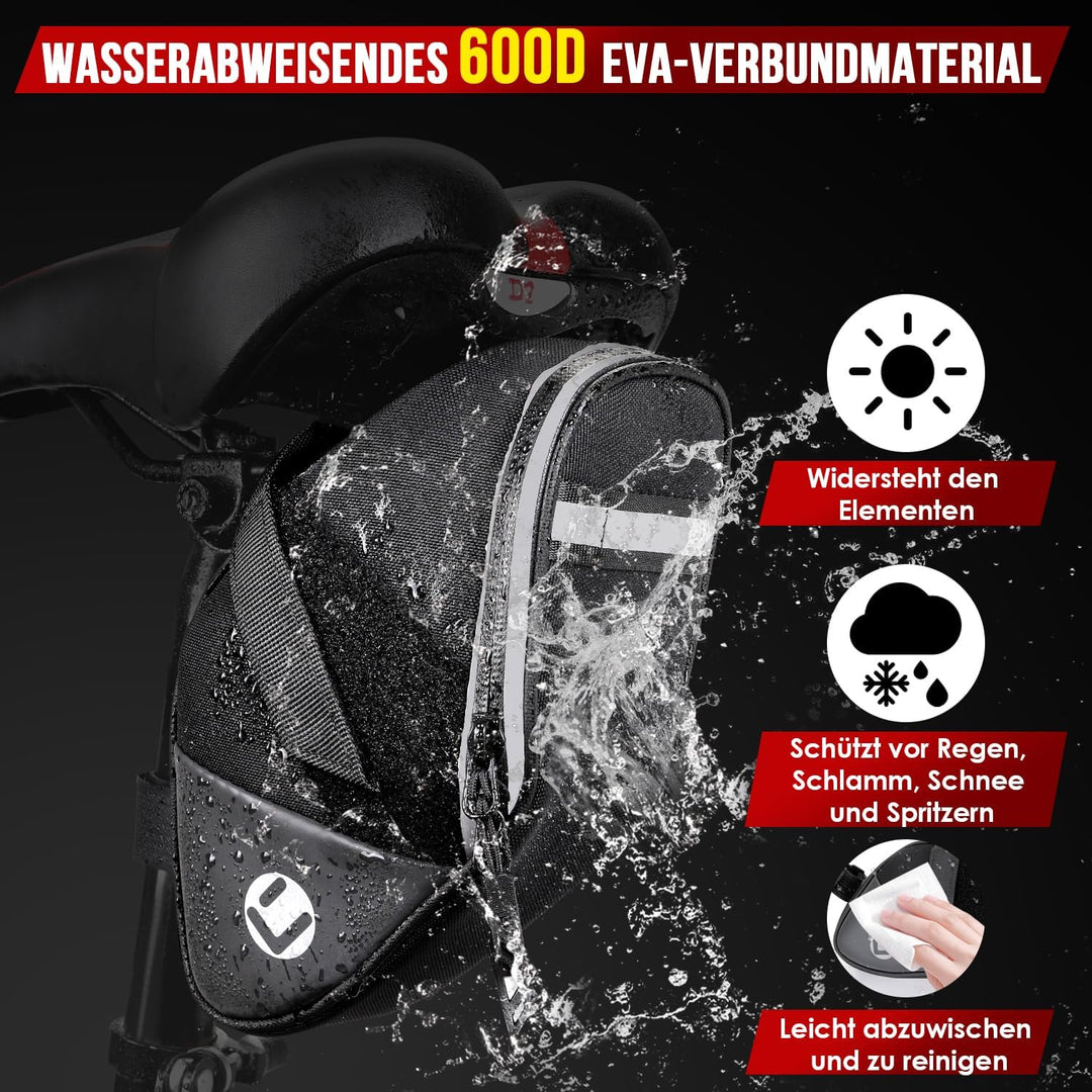 Fahrrad Satteltasche, Wasserfest und reflektierende Outdoor Satteltaschen für Fahrrad, 1.5L Leichte
