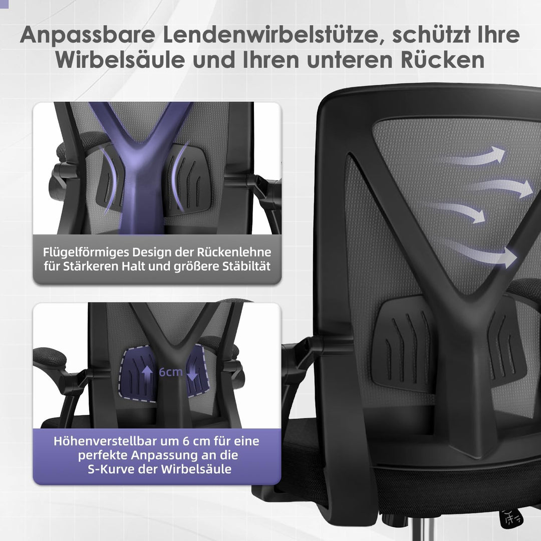 Topiake Bürostuhl,Schreibtischstuhl Bürostuhl Ergonomisch mit Einstellbarer Lendenstütze,klappbaren