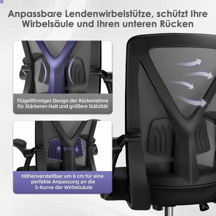 Topiake Bürostuhl,Schreibtischstuhl Bürostuhl Ergonomisch mit Einstellbarer Lendenstütze,klappbaren