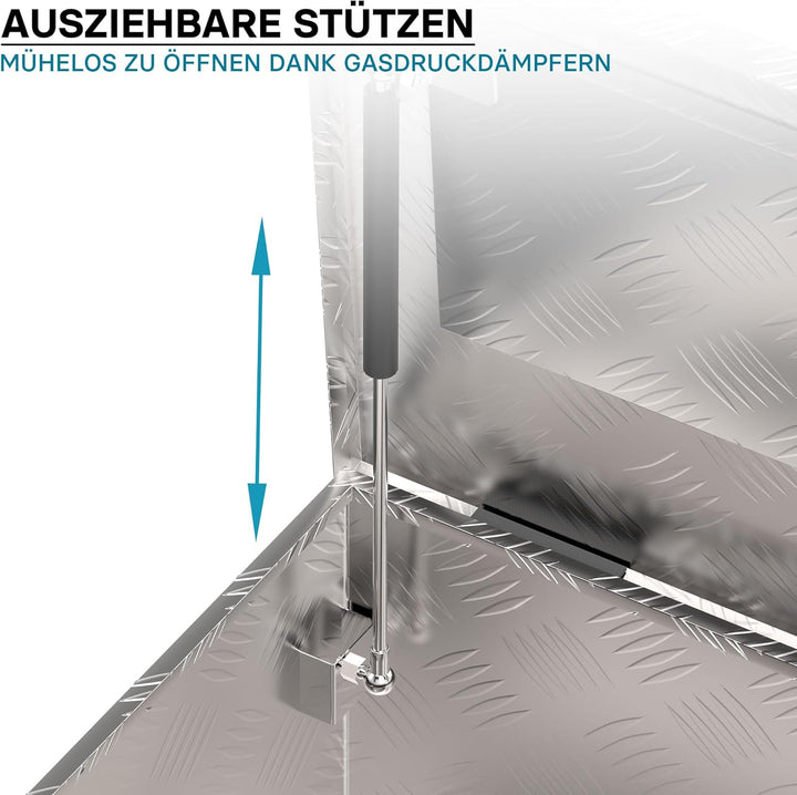 Wiltec Werkzeugbox Alu 124x37x38 cm Silberfarbene Transportbox, Werkzeugkiste inkl. Schlüssel, Alubo