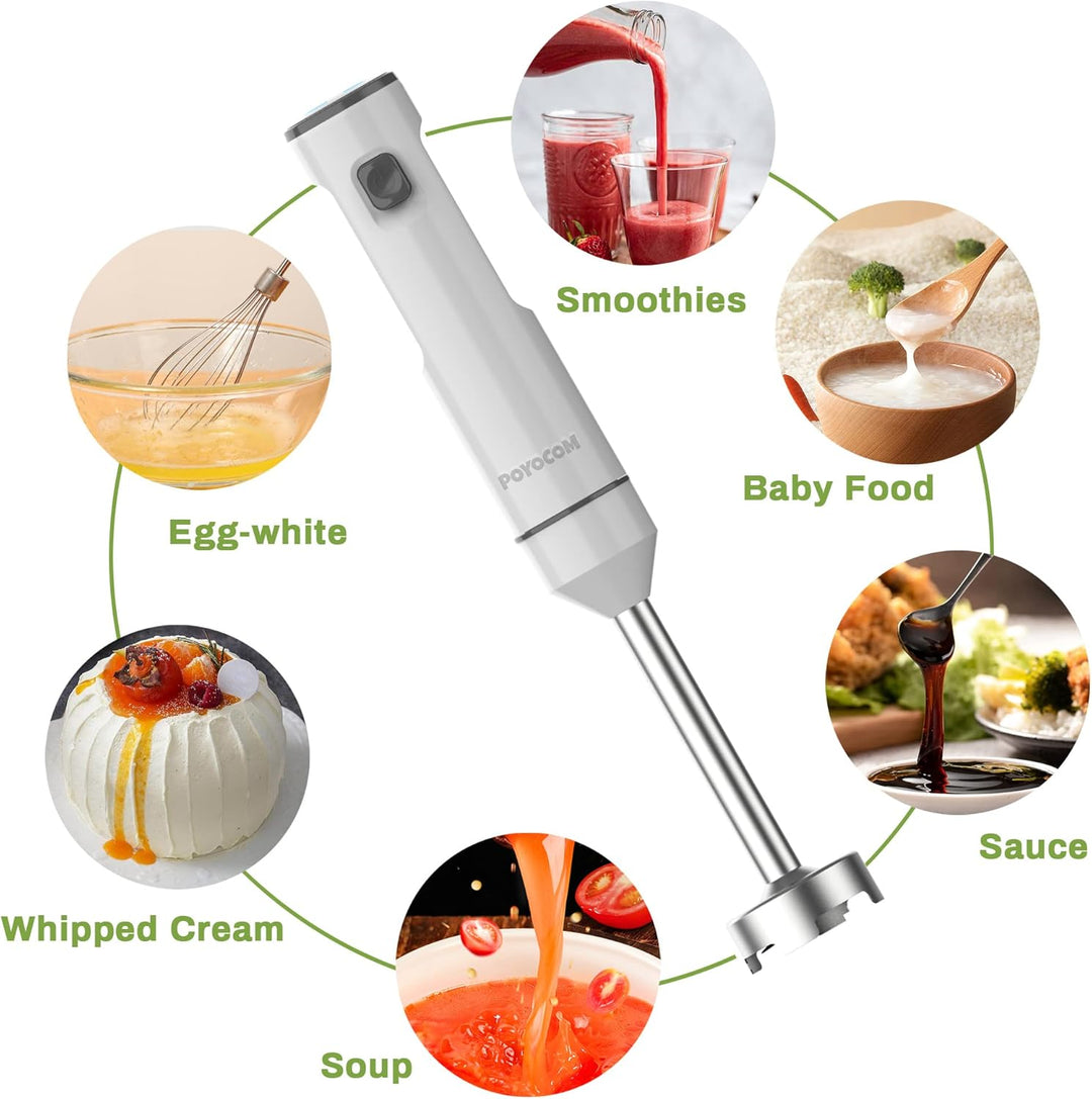 POYOCOM Akku-Stabmixer, kabelloser Stabmixer mit TYP-C-Kabel, Schneebesen für Smoothies, Milchshakes