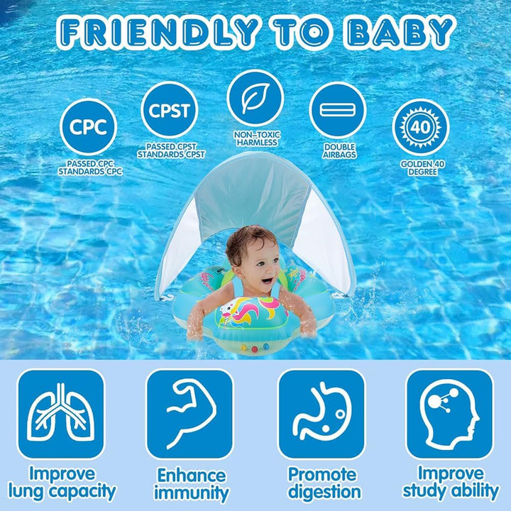 Baby Schwimmring mit abnehmbarem sonnendach,Schwimmhilfe verstellbare Schultergurte,Schwimmtrainer,m