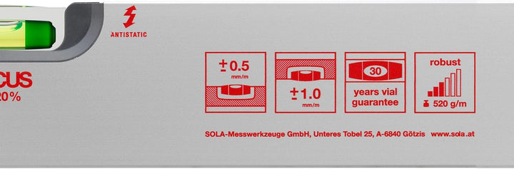 Sola 1111301 Alu-Wasserwaage "AV 100" cm in grau 1000 mm, 1000 mm