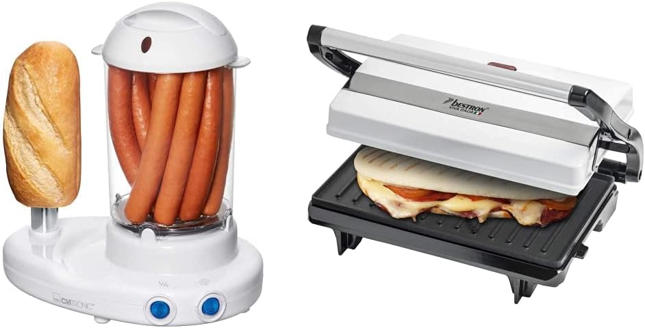 Clatronic HDM 3420 Hot-Dog-Maker inklusiv Eierkocher, weiss 251136 & Bestron Kontaktgrill mit Auffan