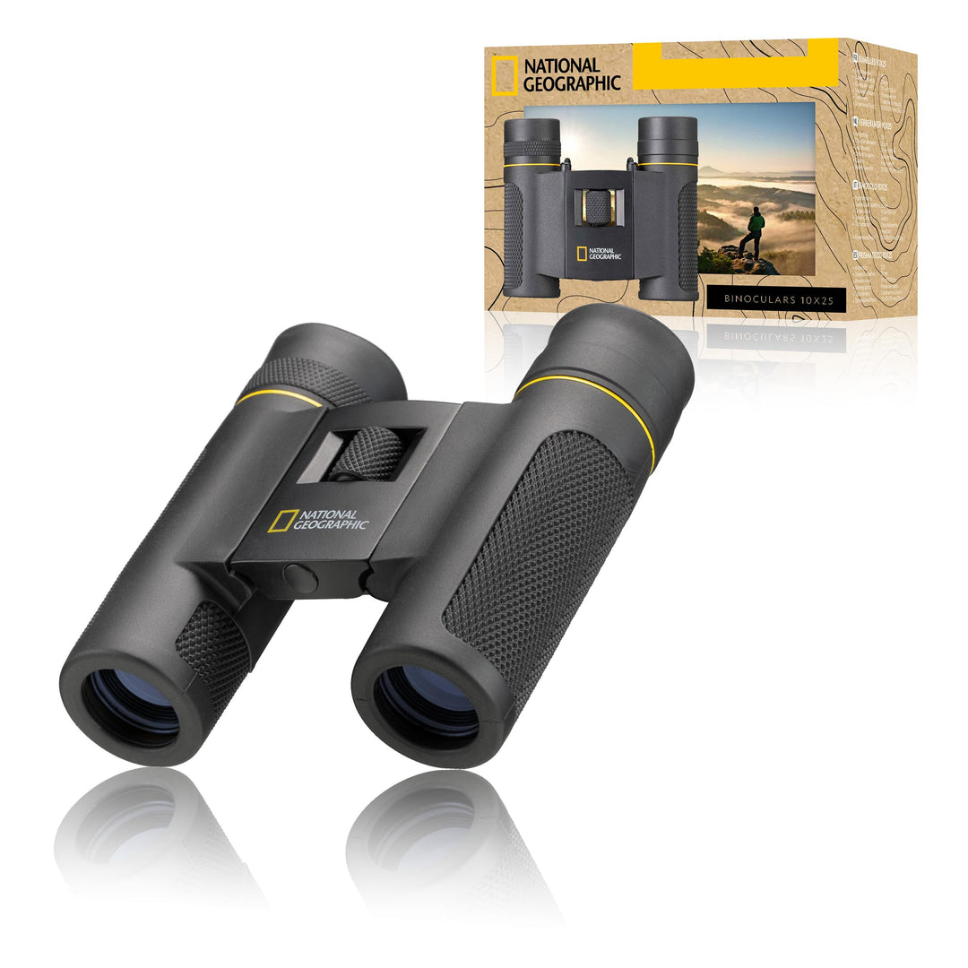 National Geographic 10x25 Taschenfernglas mit faltbaren Augenmuscheln für Brillenträger, Gummierung,