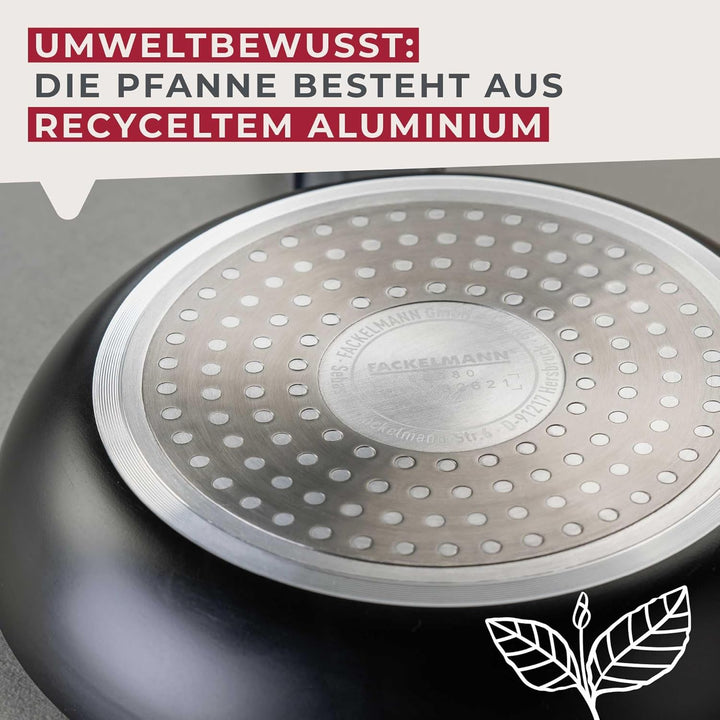 FACKELMANN Wokpfanne 28cm Statement – Keramik beschichteter Wok - Pfanne aus recyceltem Aluminium mi