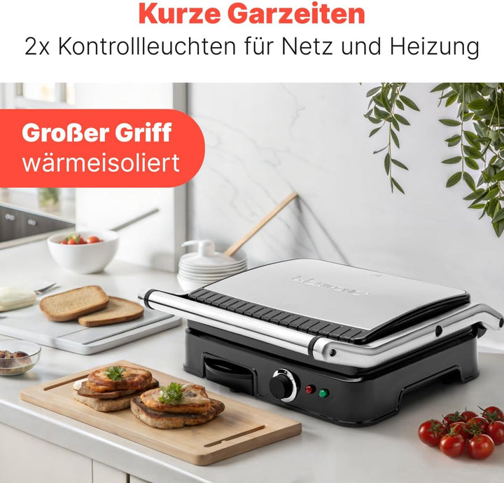 Clatronic KG 3487 Kontaktgrill für beidseitiges, fettfreies Grillen, antihaftbeschichtete Grillplatt