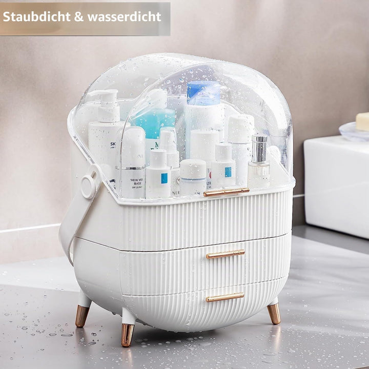 Kosmetik Organizer mit Klardeckel, 2 Schubladen & Pinselhalter - Wasserdicht, Staubdicht für Badezim