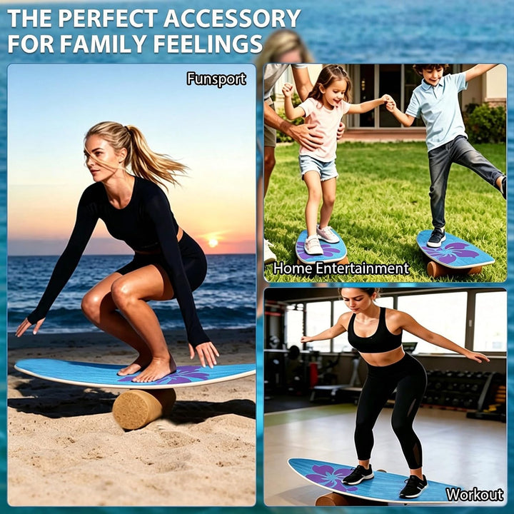 Balance Board Erwachsene Surfing aus 4-in-1 Echtholz Holz Balancebrett Set Trainer Rutschfester Glei