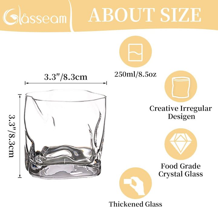 Unregelmässige Whiskygläser Set Mit 6 Gekippten Falten Scotch Glass 250Ml Modischer Whiskybecher Für