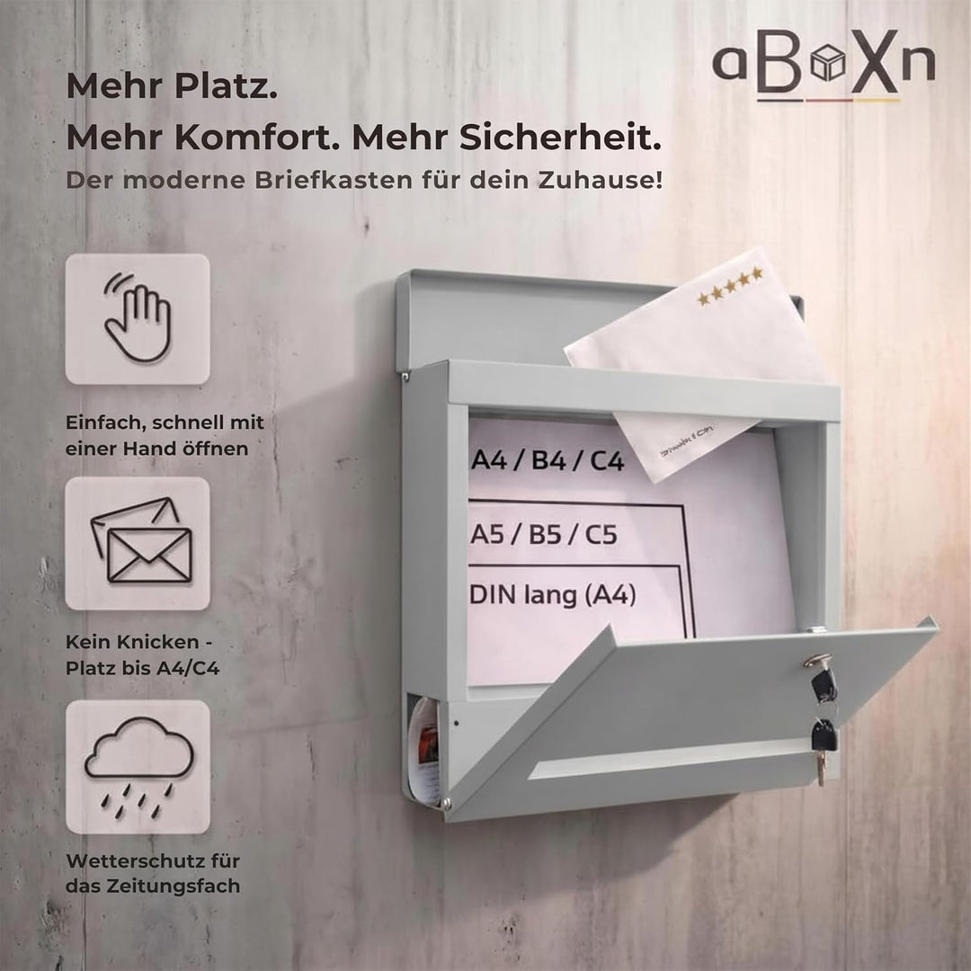 Briefkasten Hellgrau personalisierbar I Moderner Postkasten inkl. Sichtfenster I Langlebiger Briefka