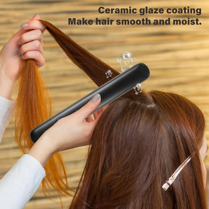 Glätteisen Kabellos, Tragbarer Mini Haarglätter und Lockenstab 2-in-1, Aufladbarer Haarglätter mit 4