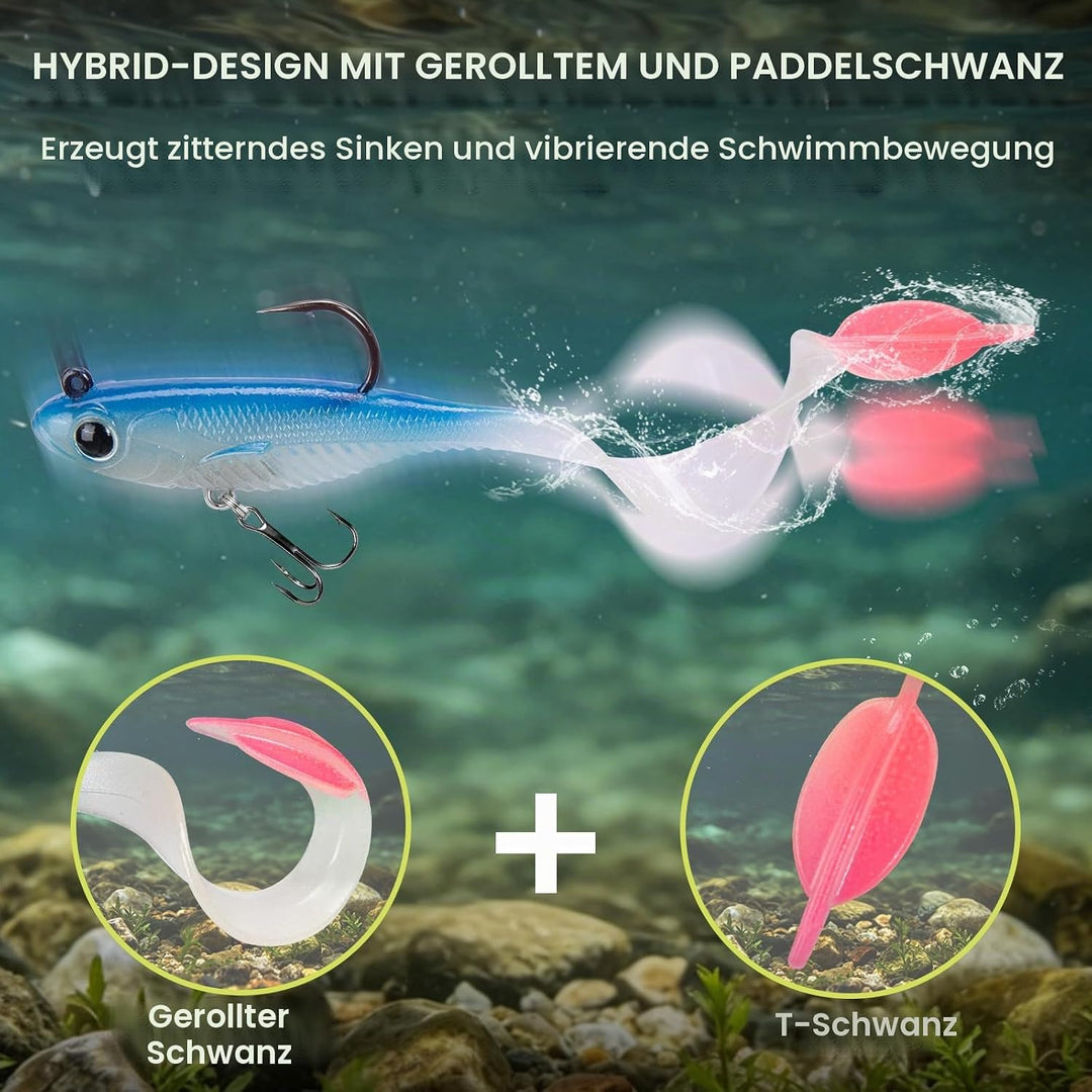 TRUSCEND Pre-Rigged Weichköder mit Kumho Haken, Realistisches Profil, Natürliche Bewegung und Strapa