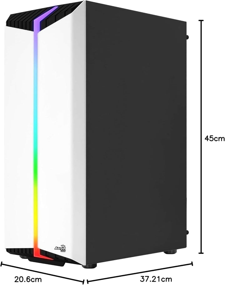 AeroCool BIONICV1WH Weiss, RGB Gaming PC-Gehäuse, Gehärtetes Glas + 12cm-Lüfter Weiss BIONICV1, Weis