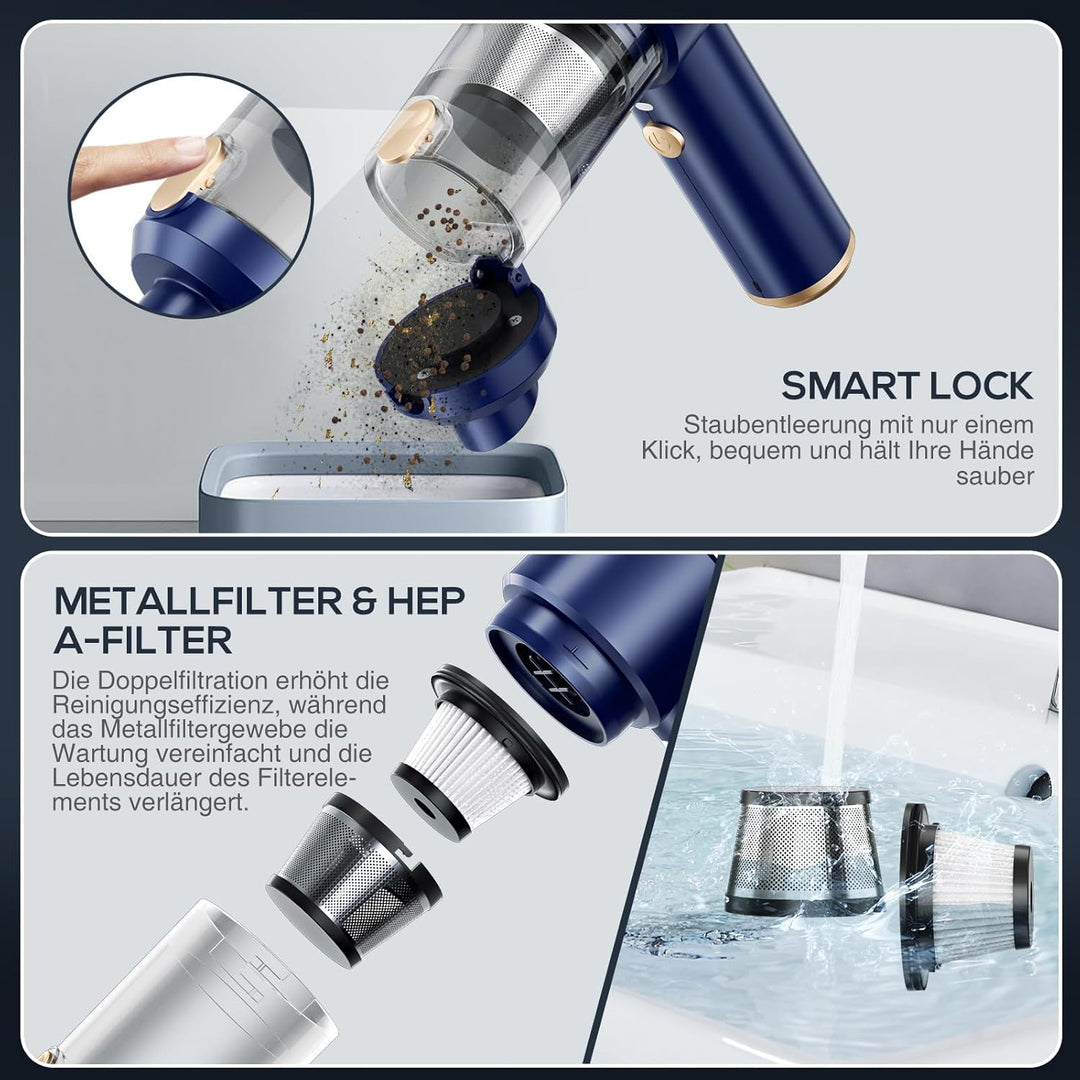 Dealswin 4-in-1 Handstaubsauger Kabellos, 15KPA Stark Auto Mini Staubsauger Tastatursauger, 100500 U