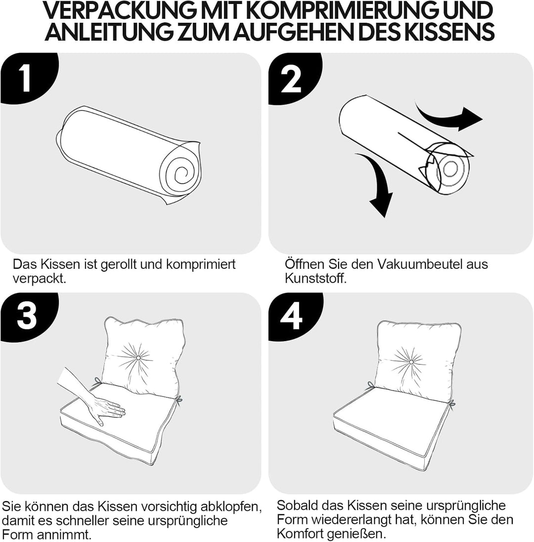 Outdoor Stuhlkissen 50x50, Schaumstoff Sitzkissen mit Bändern | Grau Wasserdichtes Gartenpolster mit