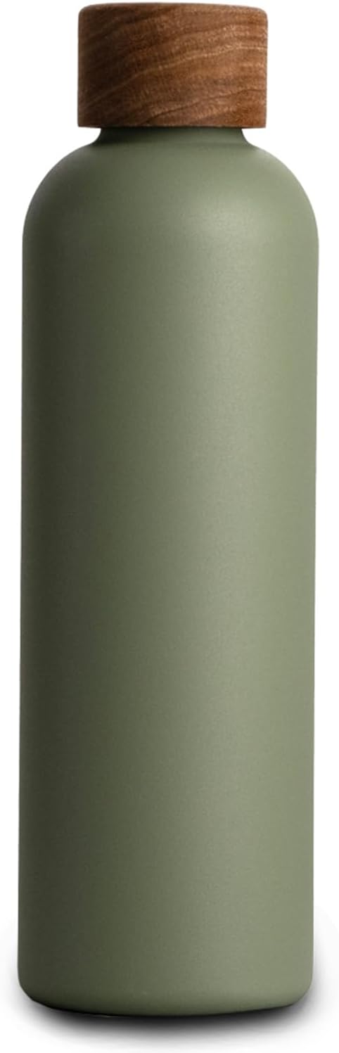 T&N Edelstahl Trinkflasche 750ml, Thermosflasche 0.75l mit Akazienholz Deckel, Isolierte Wasserflasc