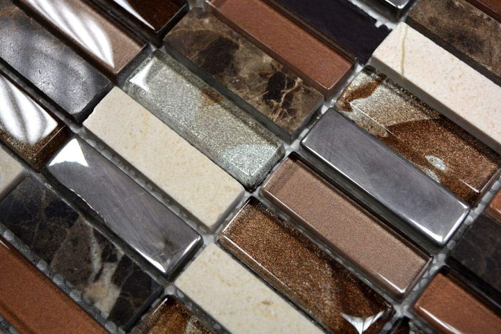 Mosaik Fliese Transluzent braun silber Rechteck Glasmosaik Crystal Stein braun für BODEN WAND KÜCHE