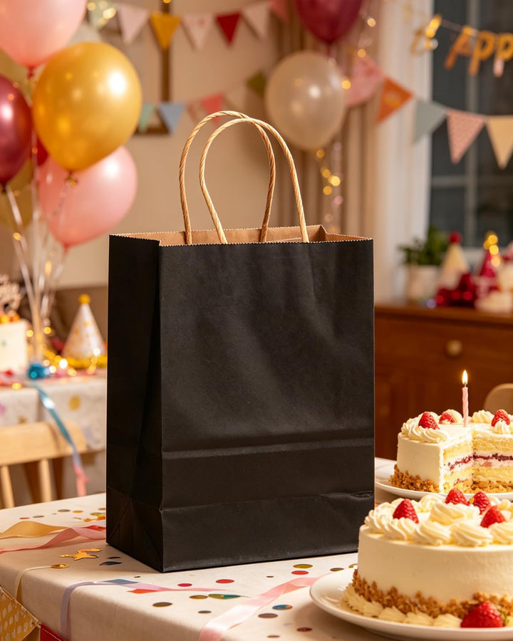 Gcardist 100-Packs schwarzes Geschenk Taschen mit Griffen Bulk 11"x8.3"x4.3" Medium Grösse Kraftpapi