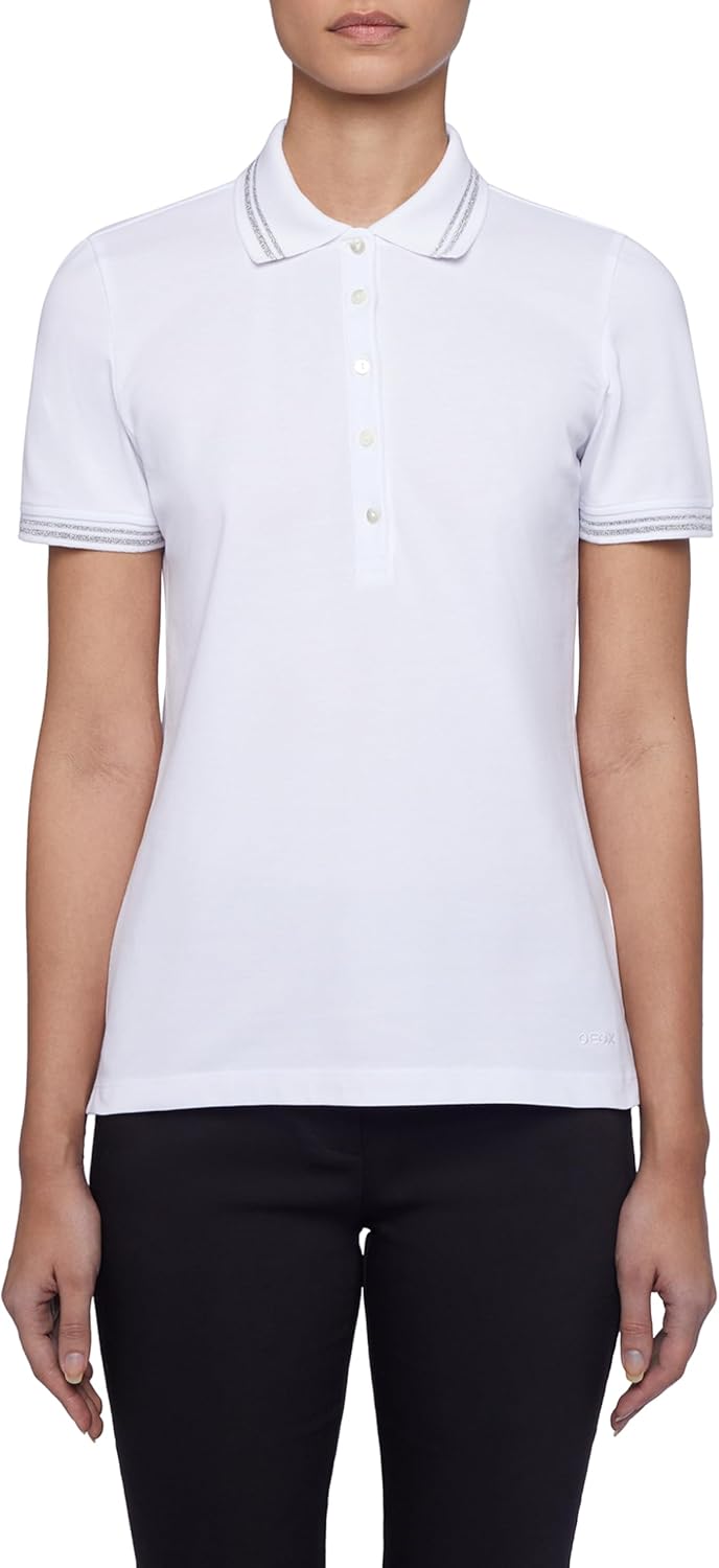 Geox Damen W Polo Shirt XS Optical White, XS Optical White