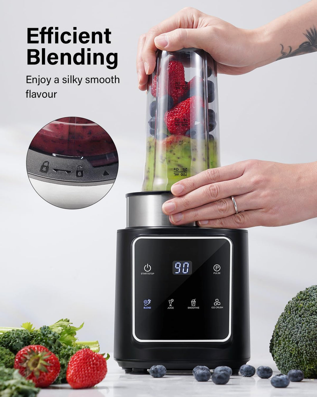 SHARDOR Standmixer, 1500 W, Smoothie Maker Mit 4 Programme + Pulsfunktion, Eisknackmesser 6-Klingen