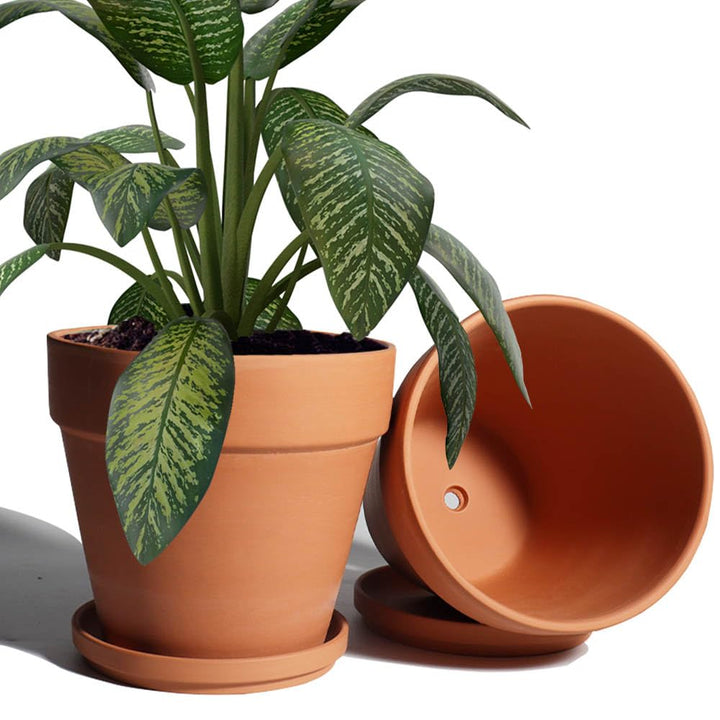 vensovo 20 cm Tontopf für Pflanzen mit Untersetzer, 2 Stück, grosser Terrakotta-Blumentopf mit Ablau