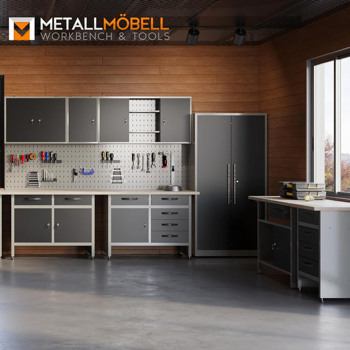 METALLMOBELL - Werkzeugwand Metall Lochwand, 160x60x2 cm, 4 Lochplatten 40x60x2 cm, Haken und Halter