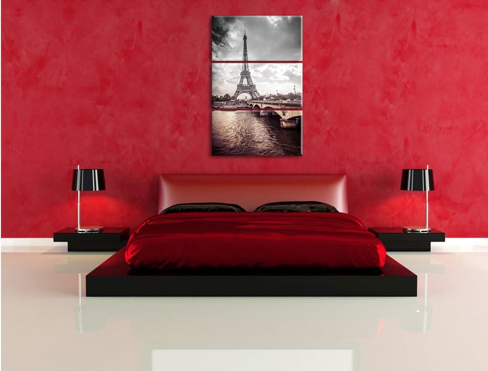 Pixxprint Eiffelturm in Paris als Leinwandbild/Grösse: 3 Teilig (120x80) cm/Wandbild/Kunstdruck/fert