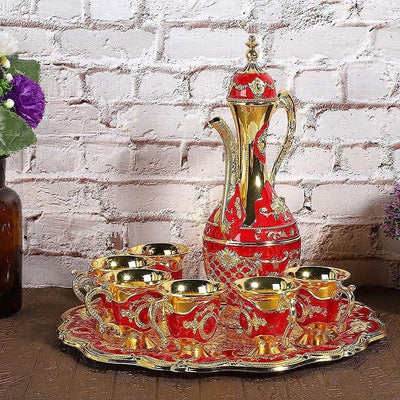 Türkisches Vintage-Kaffeekannen-Set aus Metall, türkisches Teeservice mit 6 luxuriösen Kaffeetassen