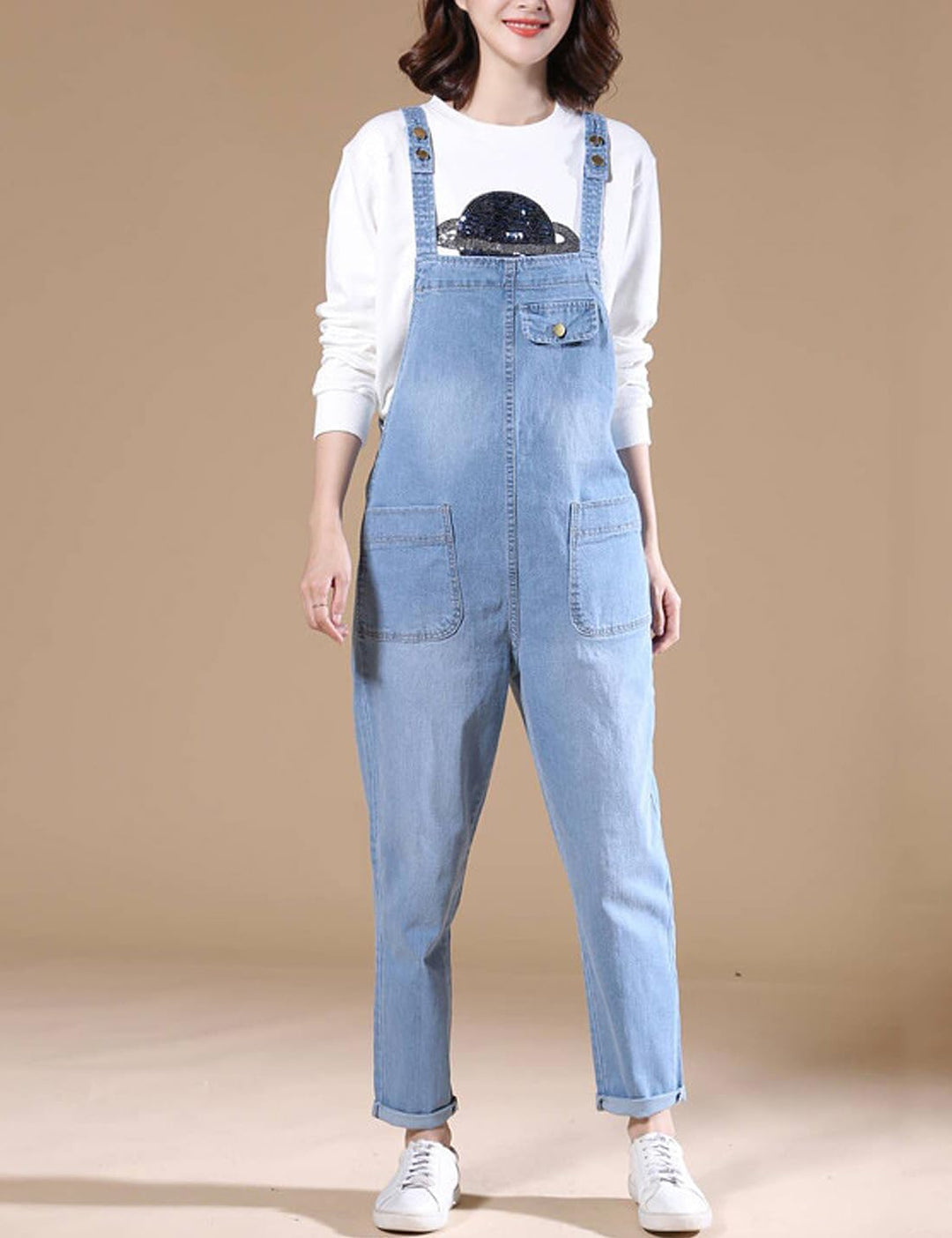 Damen Casual Loose Denim Latzhose Bib Verstellbare Jean Overalls Romper Jumpsuit Harem Hosen, Hellbl