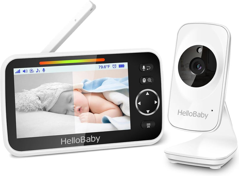 Babyphone mit Kamera und Audio HelloBaby Babyfon Video Baby Monitor 5" Grosser LCD Bildschirm & Fern