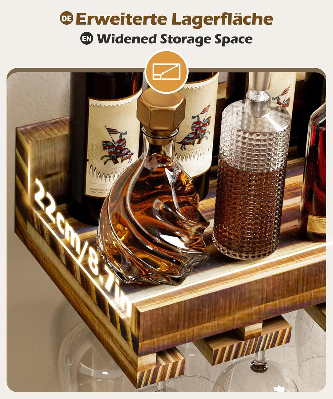 Yorbay 2er-Set Wand Holz Weinregal: Vintage Wandbar aus Beflammtem Palettenholz mit Weinglasregal fü