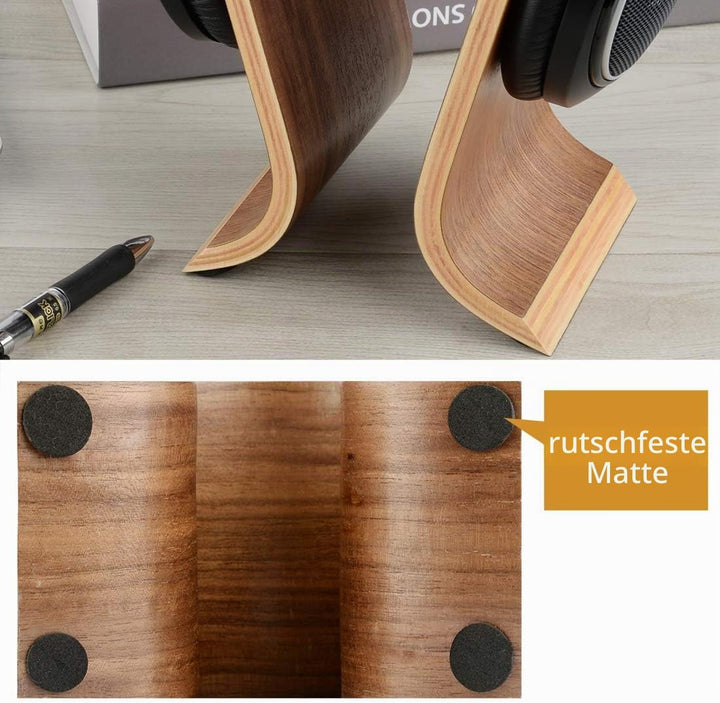 Linkidea Omega Holz-Kopfhörerständer - Headset-Halter/Aufhänger Mit Walnuss-Finish - Schreibtisch-Di