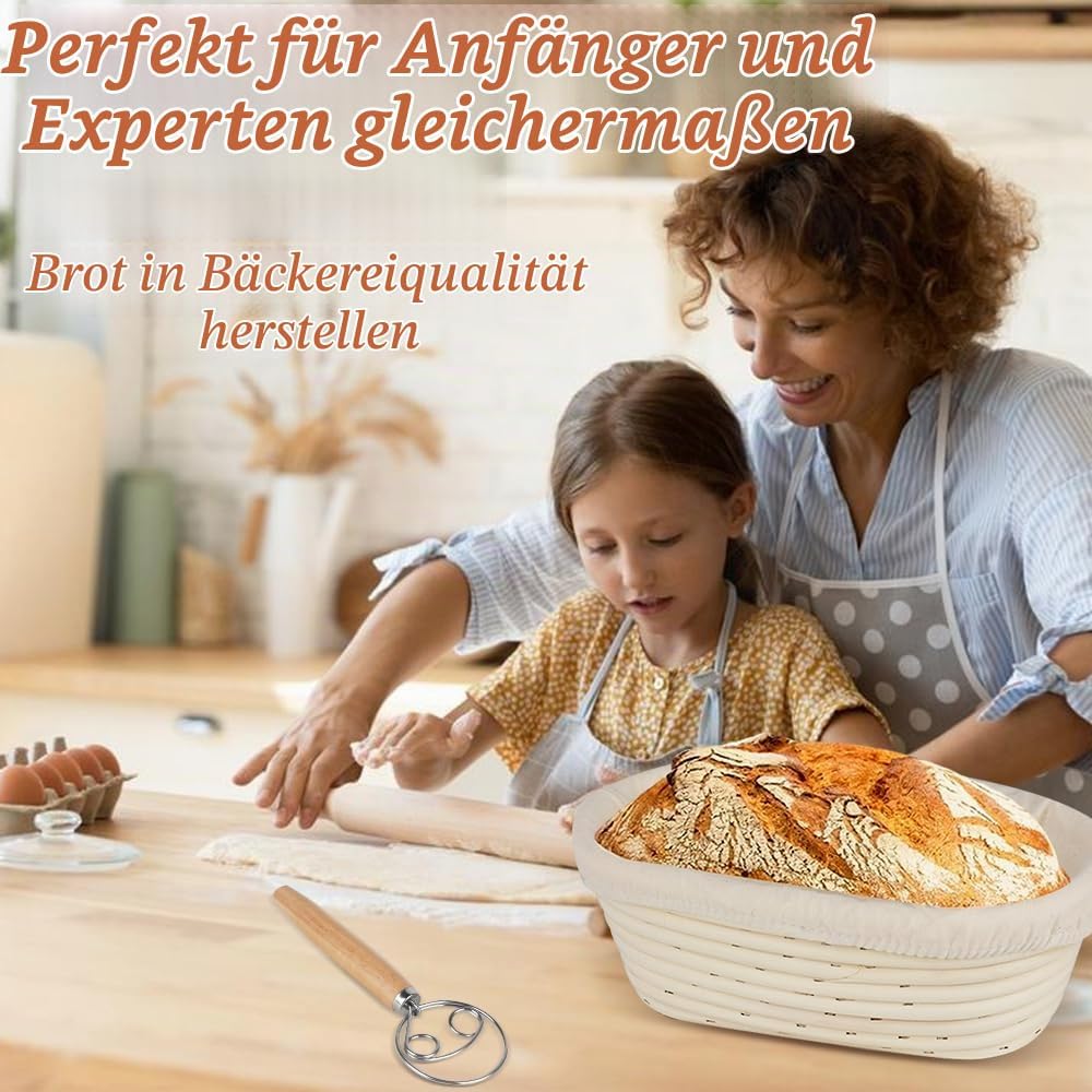 Sauerteig Starter Set, Oval GärkörbchenSet, Brotbacken Startver Set, Gärkorb Brot mit Brotbackzubehö