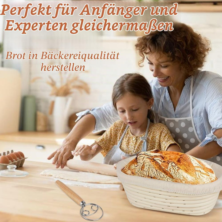 Sauerteig Starter Set, Oval GärkörbchenSet, Brotbacken Startver Set, Gärkorb Brot mit Brotbackzubehö