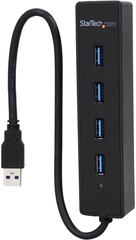 StarTech.com 4 Port USB 3.0 SuperSpeed Hub - Schwarz - Portabler externer USB Hub mit eingebautem Ka