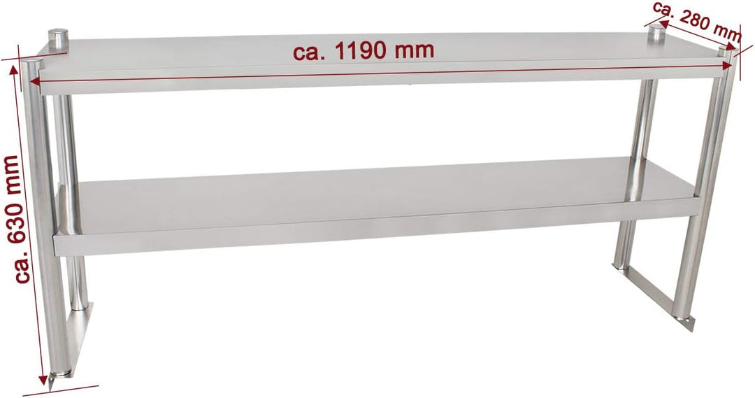 Beeketal 'BTA-120' Küchen Arbeitstisch Aufsatzboard 120 cm aus Edelstahl mit 2 Ablageflächern (Tragk
