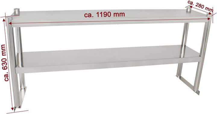 Beeketal 'BTA-120' Küchen Arbeitstisch Aufsatzboard 120 cm aus Edelstahl mit 2 Ablageflächern (Tragk