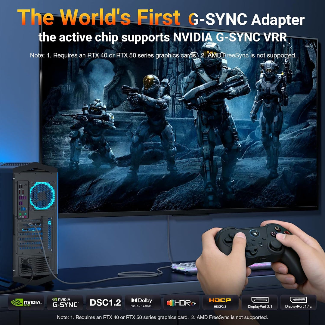 Aktiver DisplayPort 2.1 auf HDMI 2.1 Kabel 8K60Hz 4K144Hz VRR G-SYNC HDR 1m, 1m