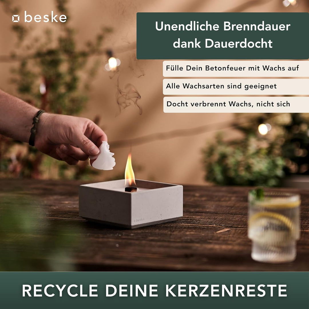 Original Betonfeuer Set inkl. Ständer Löschbrett und Nachfüllwachs | Pulverbeschichteter Ständer | H