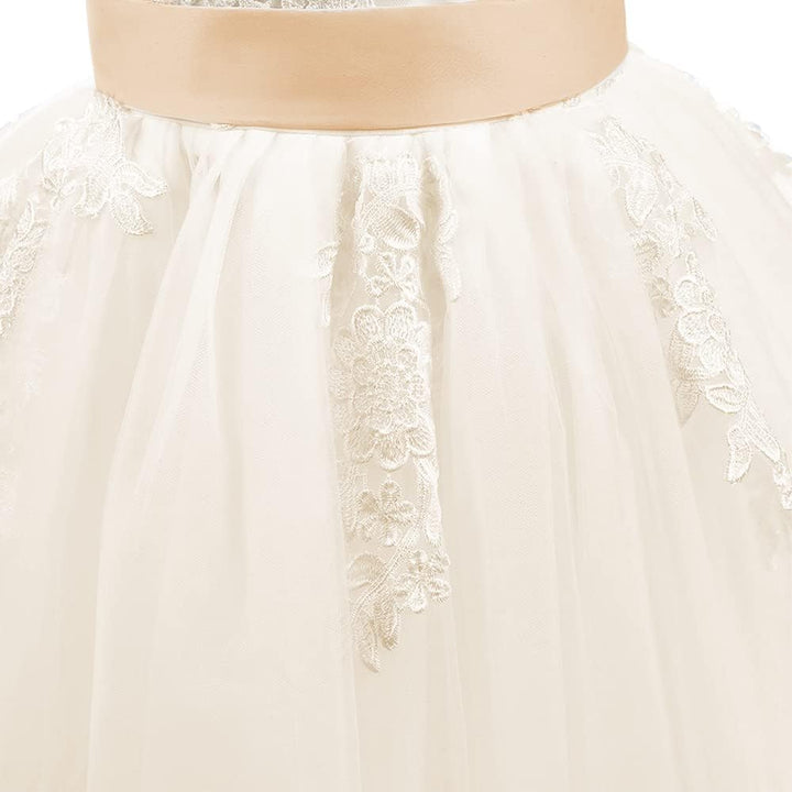 PLWEDDING Spitze V zurück Tüll Blumenmädchen Kleid Junior Mädchen Brautjungfer Hochzeit Partykleider