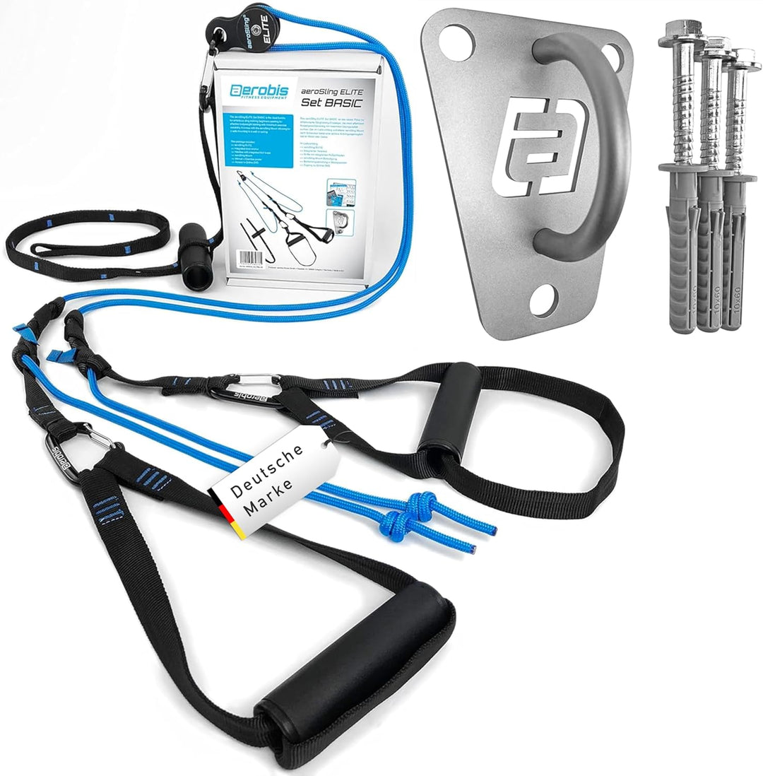 aeroSling Elite Schlingentrainer Set Basic | Sling Trainer Ganzkörpertraining mit Umlenkrolle und Wa