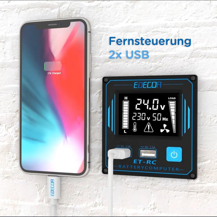 EDECOA Wechselrichter 2000w 24v 230v Spannungswandler mit Neuer Fernbedienung 2X USB und Bildschirm