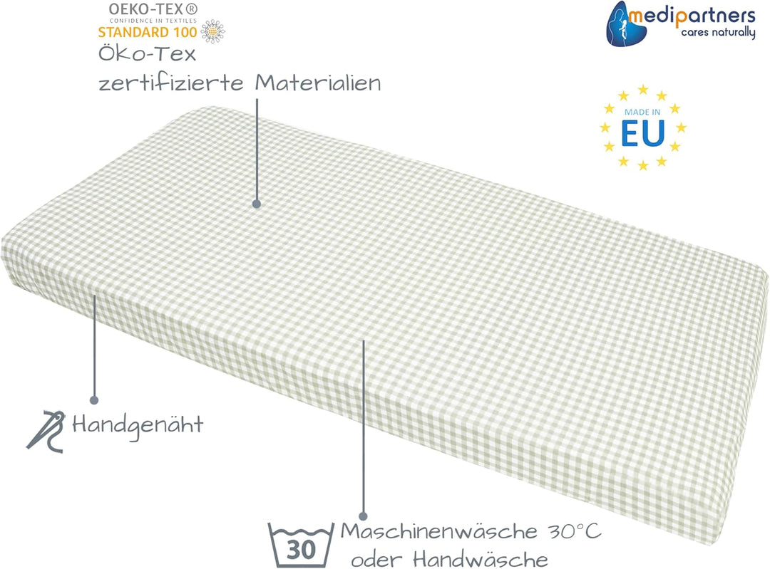 Medi Partners 3er-Set Spannbettlaken Spannbetttuch 60x120cm 100% Baumwolle Baby Bettwäsche Babymatra